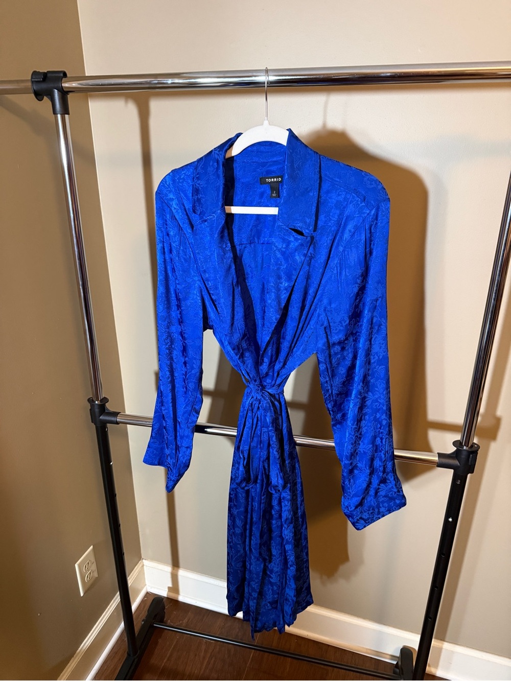 Torrid Cobalt Blue Floral Jacquard Tie Waist Longline Blazer Jacket Size 2 (2X)